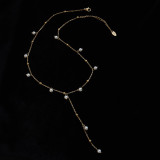 Collar de cadena de clavícula con perlas y estrellas pequeñas y simples, borla en forma de Y, acero de titanio