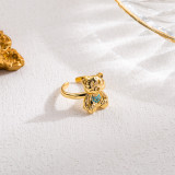 Anillos abiertos chapados en oro de 16 quilates con circonita y oso de cobre Sweet Little Bear