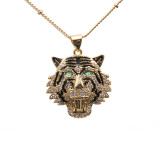 Collar con colgante chapado en oro con incrustaciones de esmalte de cobre y leopardo de tigre de estilo vintage