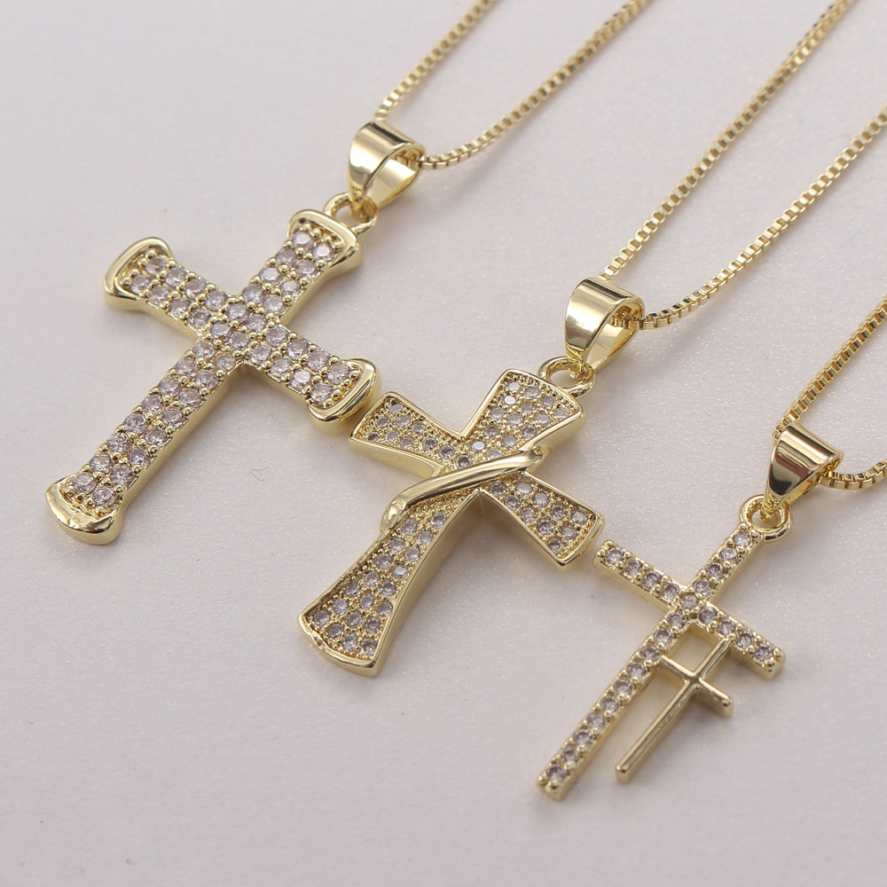 Collar con colgante de circón chapado en oro y cobre cruzado estilo Hip-Hop estilo IG a granel