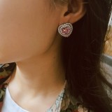 1 par de pendientes elegantes con forma de corazón dulce con incrustaciones de cobre y circonita