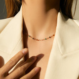 Collar con revestimiento de cobre y cristal redondo de estilo simple