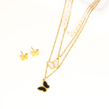 Collar de pendientes chapado en oro de 18 quilates con revestimiento de acero inoxidable y mariposa de estilo moderno y elegante estilo IG