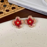 1 par de pendientes de diamantes de imitación con incrustaciones de cobre y mariposas y flores en forma de corazón dulce de estilo Vintage