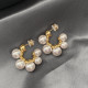 Pendientes de cobre retro en forma de C Pendientes de cobre con incrustaciones de perlas