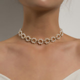 Gargantilla de perlas de aleación con revestimiento de cobre geométrico para mujer de 1 pieza