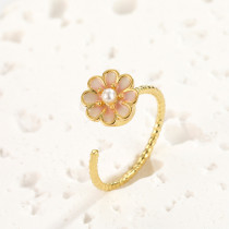 Anillo abierto de perlas artificiales de cobre con flor dulce a granel