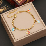 Moda Hoja Forma de Corazón Flor Acero Inoxidable Esmalte Pulseras 1 Pieza