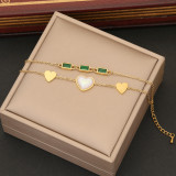 Dulce forma de corazón Chapado en acero inoxidable con incrustaciones de perlas artificiales pulseras de circón pendientes collar