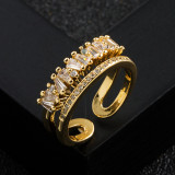 Nuevo anillo de arcoíris de doble capa con circonita y microconjunto de oro Real chapado en cobre a la moda