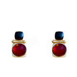 1 par de pendientes colgantes de perlas acrílicas de cobre con incrustaciones de esmalte cuadrado redondo ropa de calle Retro