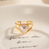 Anillo abierto chapado en oro de 18 quilates con incrustaciones de perlas y triángulo de estilo Simple estilo INS