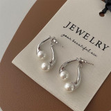 1 par de pendientes de perlas artificiales de cobre con incrustaciones curvas de estilo Simple