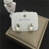 1 par de pendientes de diamantes de imitación de cobre con incrustaciones de gotas de agua para mujer