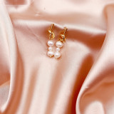 1 par de pendientes colgantes de perlas con incrustaciones de cobre geométricos elegantes