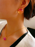 Collar de pendientes de piedras preciosas artificiales con incrustaciones de cobre de color degradado de diseño original