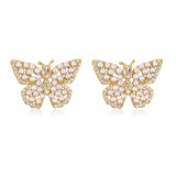 Pendientes de perlas artificiales con incrustaciones de cobre, mariposa, flor dulce, 1 par