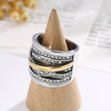 Elegantes anillos de diamantes de imitación con incrustaciones de acero inoxidable redondos para dama retro