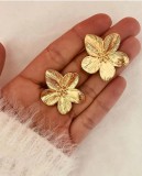 Pendientes de anillos chapados en oro de 18 quilates con incrustaciones de turquesa y chapado en acero inoxidable con flor y mariposa estilo INS