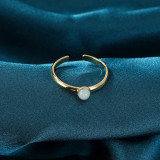 Anillo abierto de acero inoxidable con piedra con incrustaciones de anillo ajustable simple de moda