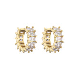 Pendientes de diamantes cuadrados con clip de oreja de circón con microincrustaciones, joyería chapada en oro de 18 quilates