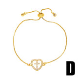 Estilo simple Cruz Forma de corazón Cobre Chapado en oro Pulseras de circón 1 pieza