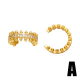 1 par de clips para las orejas chapados en oro de 18K con incrustaciones de circonita de cobre y forma de C brillante de estilo Simple