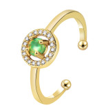 Elegante anillo abierto geométrico con incrustaciones de cobre y ópalo y circonita