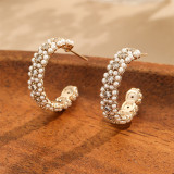 1 par de pendientes de circonita con incrustaciones de perlas de agua dulce de cobre con incrustaciones de perlas en forma de C estilo romano estilo Simple Vintage
