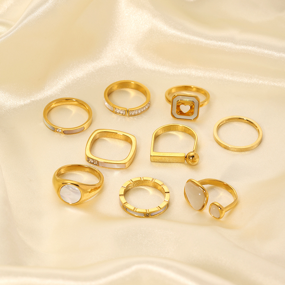 Anillos abiertos de circón con incrustaciones de acero inoxidable con forma de corazón geométrico estilo moderno estilo IG
