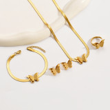 Conjunto de joyería chapado en oro de 18 quilates con incrustaciones de chapado de acero inoxidable y mariposa de estilo sencillo e informal