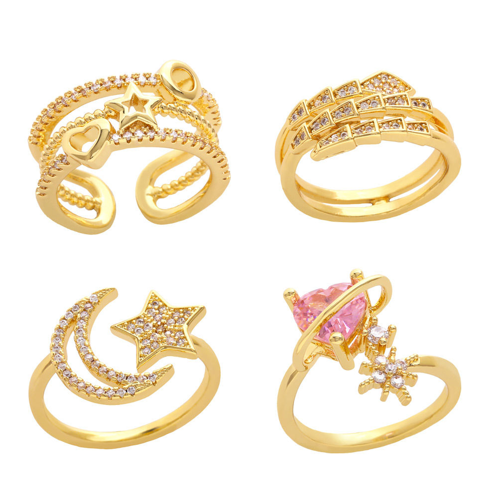 Anillos De Cobre De Luna Y Estrella Simple Geométrica De Moda Para Mujer