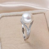 Anillos de circón de perlas con incrustaciones de cobre redondos de estilo simple