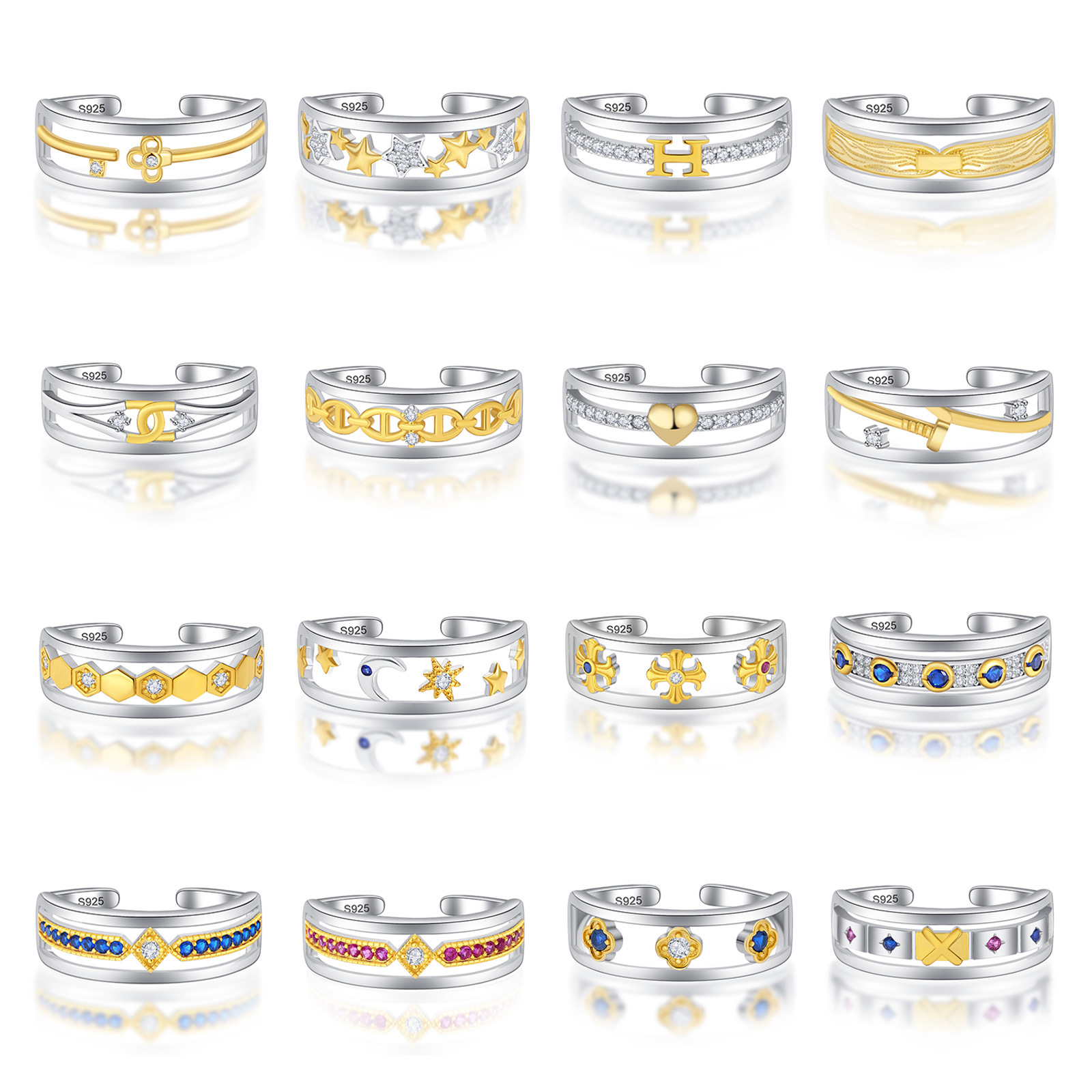 Anillos abiertos de circón con incrustaciones de cobre en forma de corazón con letras de estilo vintage