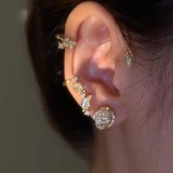 Clips para las orejas con diamantes de imitación, chapado en cobre, geométrico, estilo Hada, 1 pieza