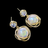 1 par de elegantes pendientes redondos con incrustaciones de perlas de imitación y circonitas de cobre
