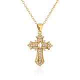 Collar con colgante de cruz de circonio con microincrustaciones de oro de 18 quilates de cobre a la moda