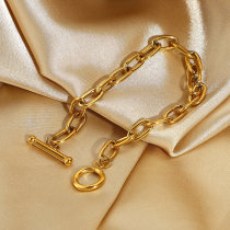 Pulsera clásica de acero inoxidable chapada en oro OT de moda