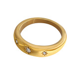 Anillos de cobre chapados en anillo de circón de acero y titanio para mujer, estilo Simple, a la moda