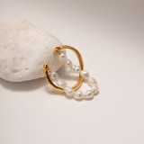Anillos abiertos chapados en oro de 18 quilates con revestimiento de perlas de agua dulce de acero inoxidable geométrico estilo IG