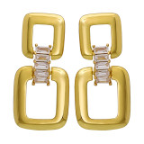 1 par de pendientes colgantes chapados en oro de 18K con incrustaciones de latón y nudo de lazo cuadrado de estilo Simple informal