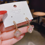 Pendientes Colgantes De Circonita Chapado En Cobre De Flor De Moda 1 Par
