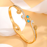 Brazalete de circón con incrustaciones ahuecadas con revestimiento de acero de titanio cuadrado redondo brillante de estilo simple