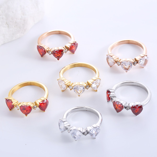 Anillos chapados en oro rosa chapados en oro de 18 quilates con incrustaciones de circonio chapado en acero inoxidable con forma de corazón de estilo clásico romántico