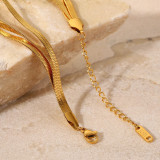 Pulsera de acero inoxidable chapada en oro de 18 quilates con cadena de hueso de serpiente plana simple de tres capas