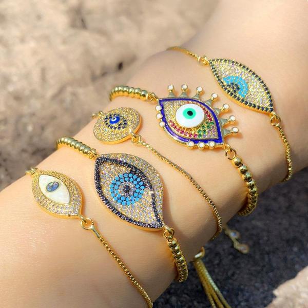 Pulsera de ojo azul con incrustaciones de cobre y circón de color aceite por goteo NHAS156964