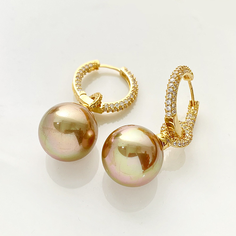 1 par de pendientes colgantes de circonita de cobre con incrustaciones de perlas de imitación de Color sólido Retro