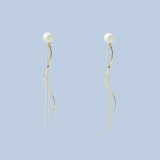 1 par de pendientes colgantes de perlas artificiales con incrustaciones de cobre y borlas de estilo Simple