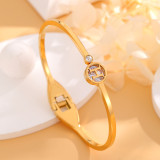 Brazalete chapado en oro de 18K con circonita y diamantes de imitación de cristal chapado en acero de titanio con letra brillante bonita elegante