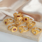 Anillos abiertos chapados en oro de 18 quilates con incrustaciones de acero de titanio y lujosa elegante en forma de corazón
